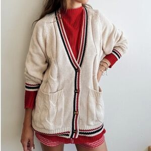 Rumored Chunky Knit Oversized Button Down White Cardigan Size M